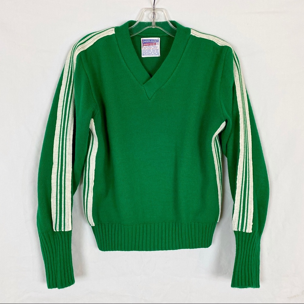 VTG Cheerleading Sweater Green + White Stripes S